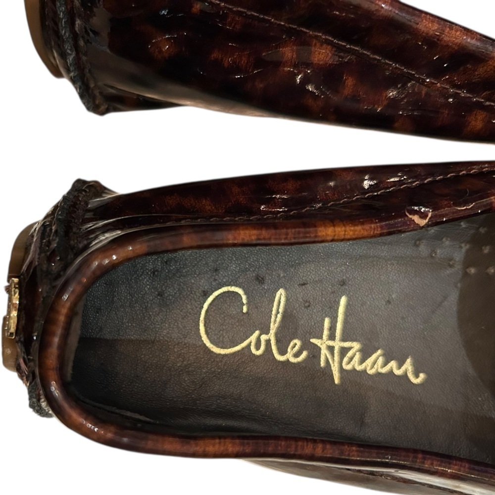 Cole Haan Tortoiseshell Patent Leather Driving Loafers with Horse Bit Hardware - Picture 12 of 14